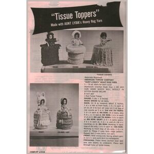 Vintage Aunt Lydia's Tissue Toppers Crochet Pattern Leaflet 1119 Doll Covers